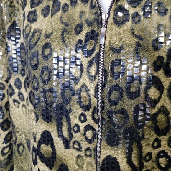 Exclusively Misook green leopard light jacket Size XL animal Print blazer - Picture 6 of 6